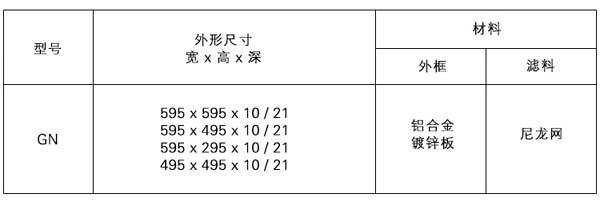 尼龙网初效过滤器规格尺寸